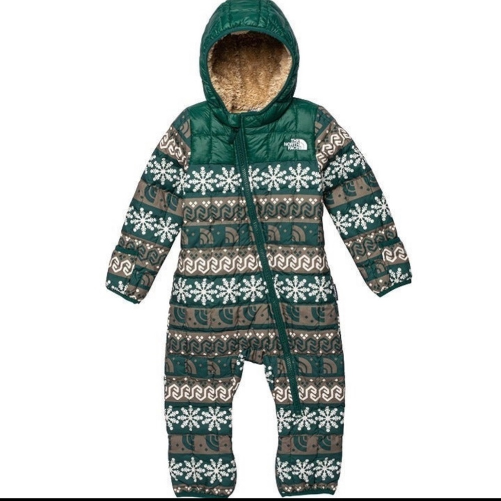 NWT North Face Thermo Bunting Green Snowflake Sz 12-18 month